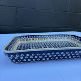 Polish pottery blue green brown dish