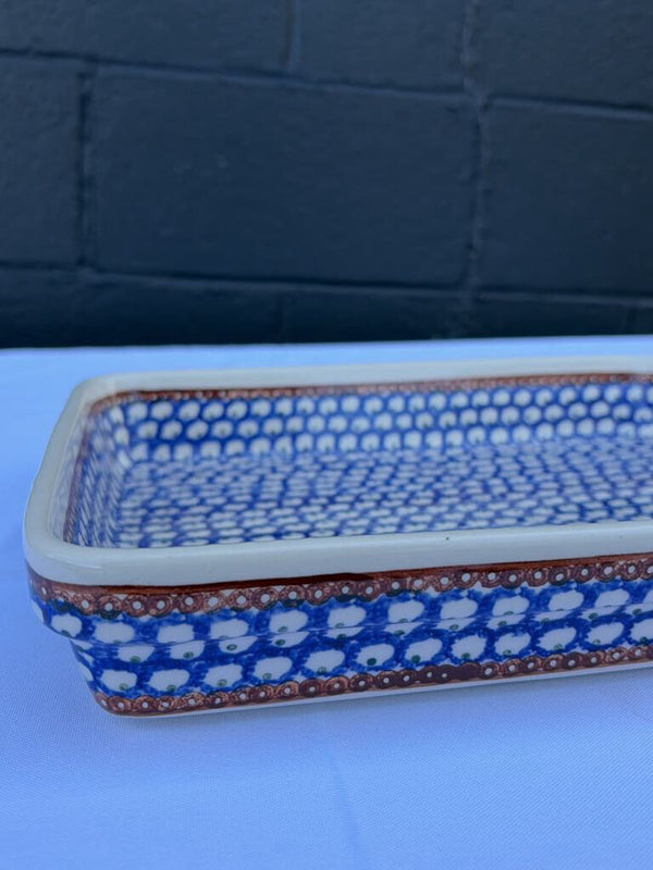 Polish pottery with blue and brown dish
