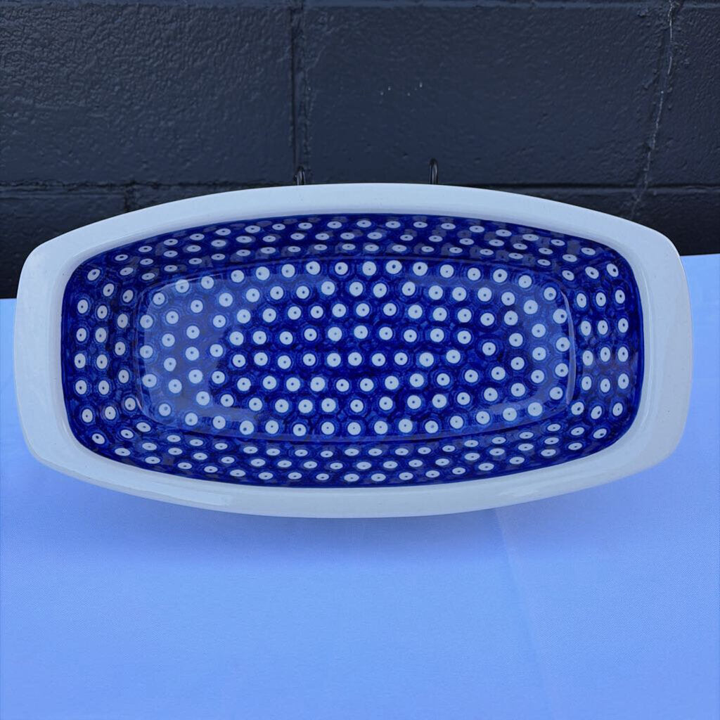 blue and white pattern Polish pottery dish