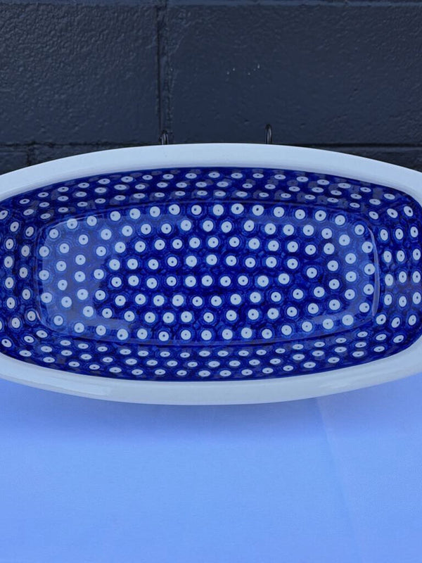 blue and white pattern Polish pottery dish