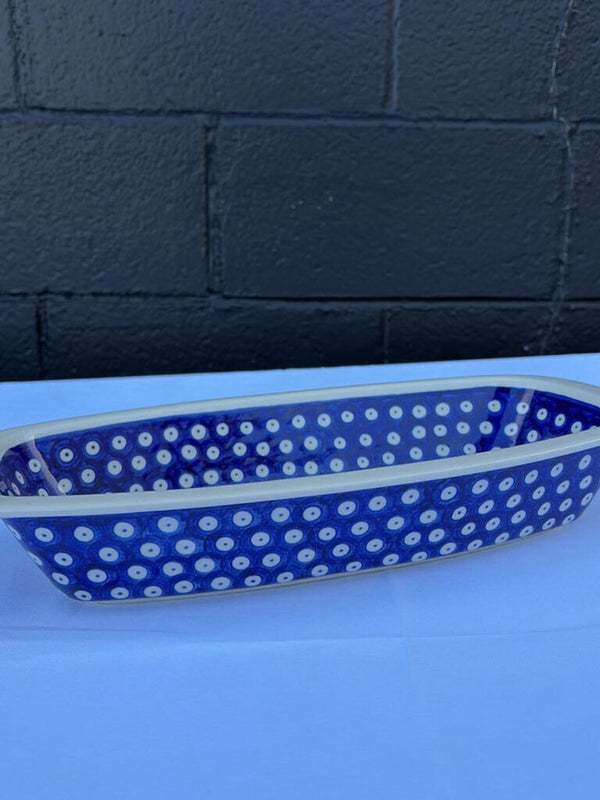 blue and white pattern Polish pottery dish