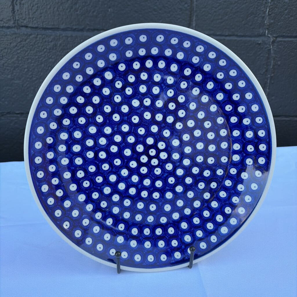 large blue and white pattern Polish pottery plate