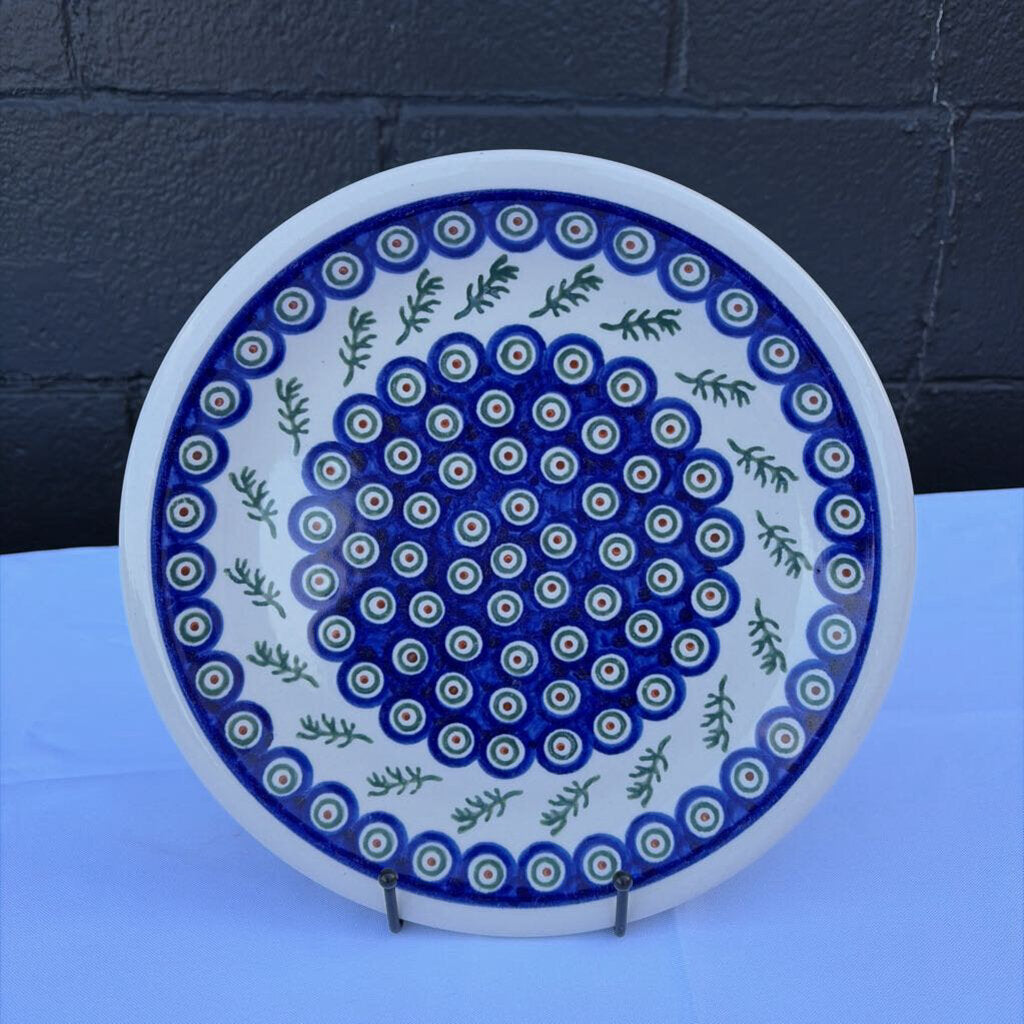 large blue green and brown pattern Polish pottery plate