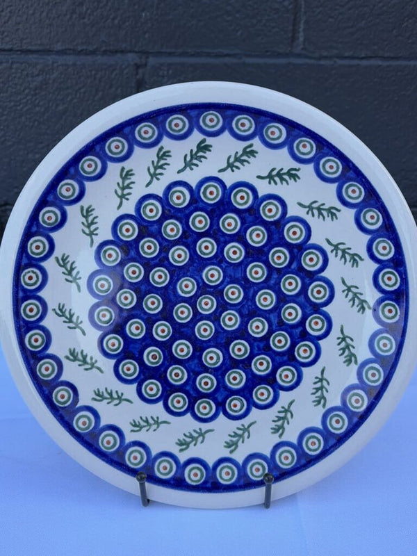 large blue green and brown pattern Polish pottery plate
