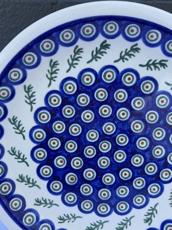large blue green and brown pattern Polish pottery plate