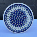 large blue and green leaf pattern Polish pottery plate
