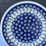 large blue and green leaf pattern Polish pottery plate