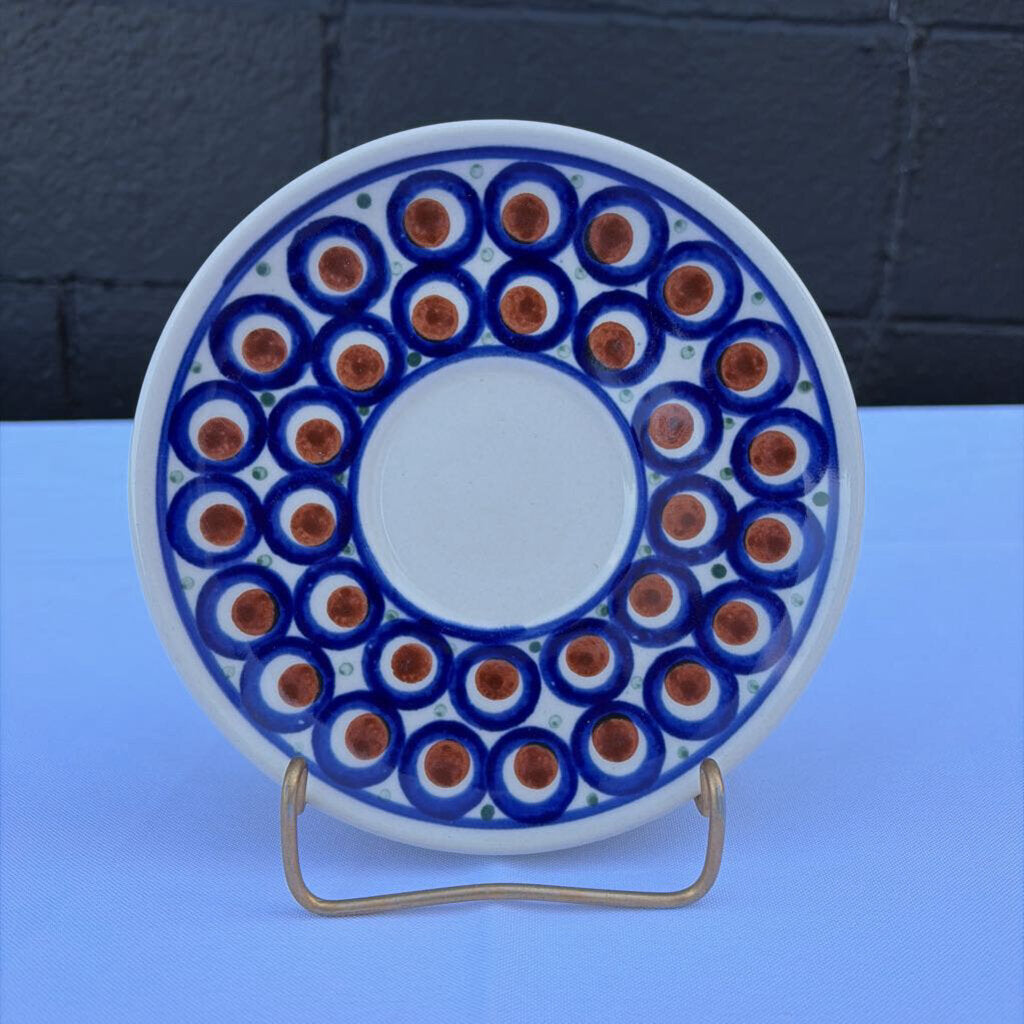 small brown and blue patterned Polish pottery plate