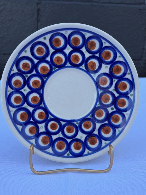 small brown and blue patterned Polish pottery plate