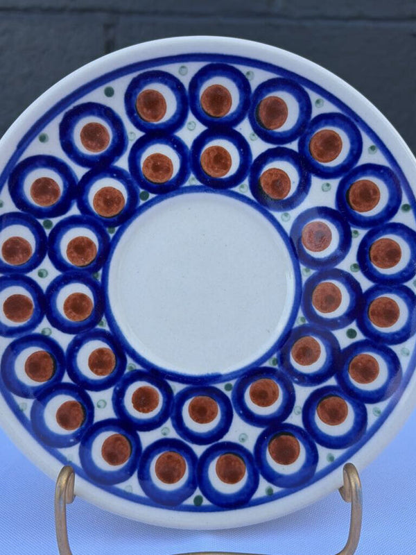 small brown and blue patterned Polish pottery plate