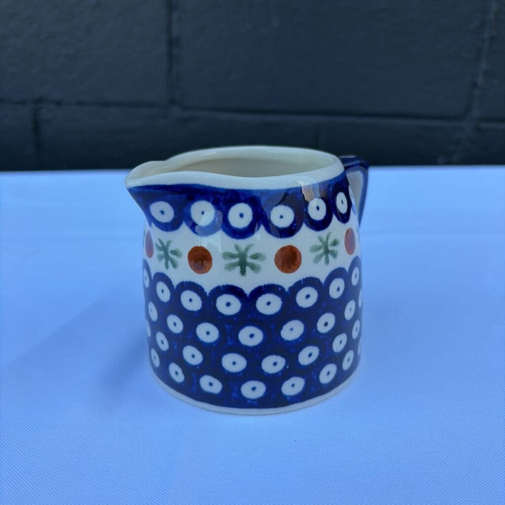 Polish pottery mini pitcher with sprig pattern