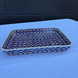 blue and brown pattern Polish pottery dish
