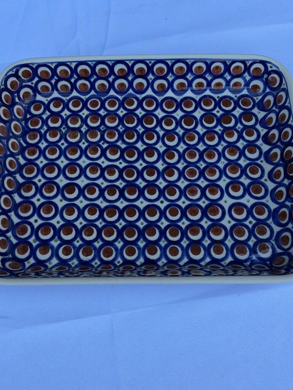 blue and brown pattern Polish pottery dish