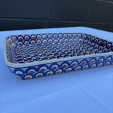 blue and brown pattern Polish pottery dish