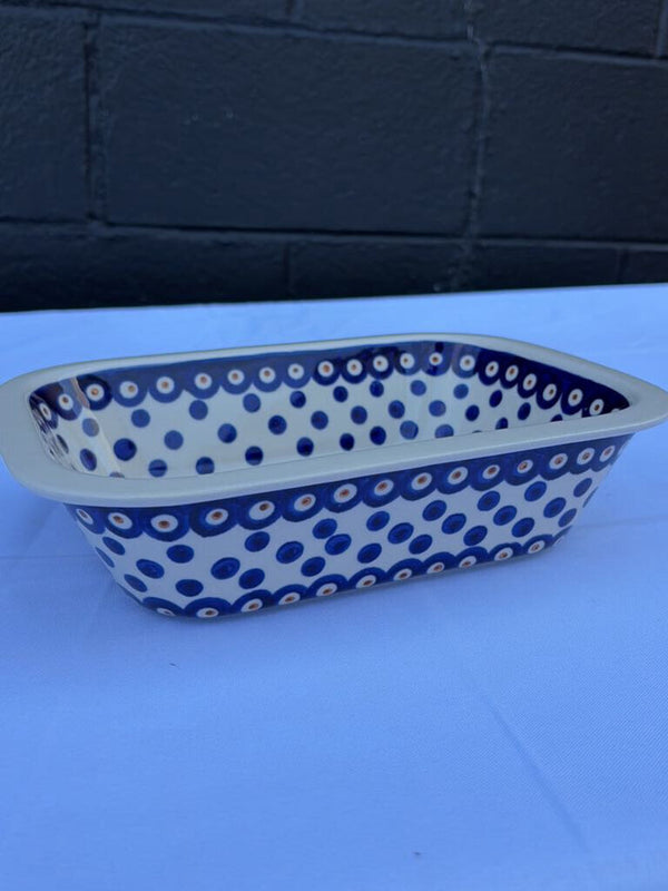 blue dot Polish pottery dish