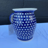 Polish pottery blue and white dot pattern pitcher
