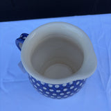 Polish pottery blue and white dot pattern pitcher