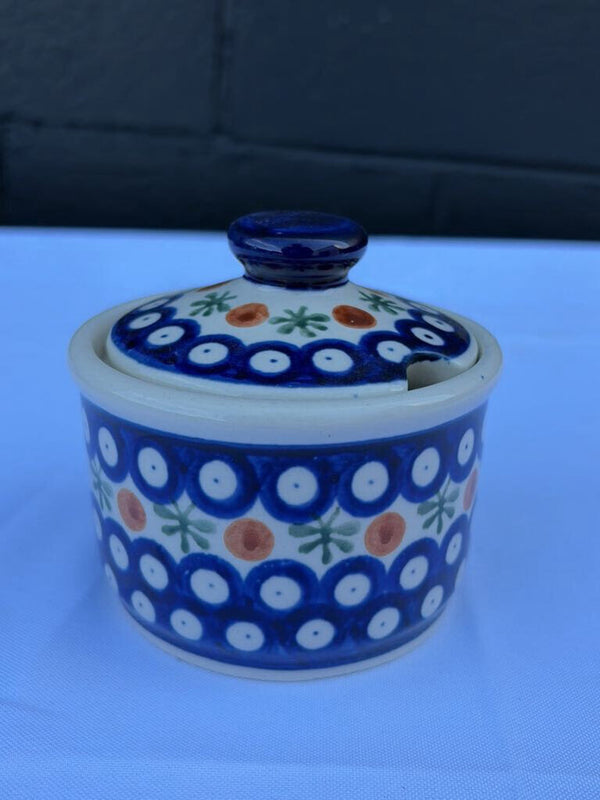 Polish pottery sprig pattern sugar dish