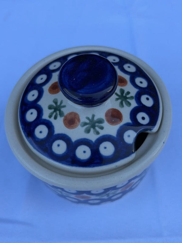 Polish pottery sprig pattern sugar dish