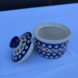 Polish pottery sprig pattern sugar dish