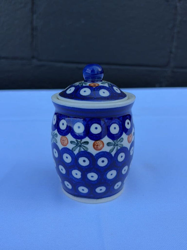 Polish pottery tiny canister in a sprig pattern