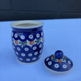 Polish pottery tiny canister in a sprig pattern