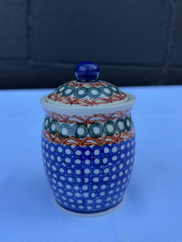 Polish pottery tiny canister in a circle pattern