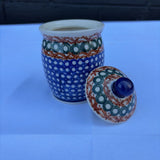 Polish pottery tiny canister in a circle pattern