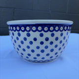 Polish pottery medium mixing bowl with blue dots