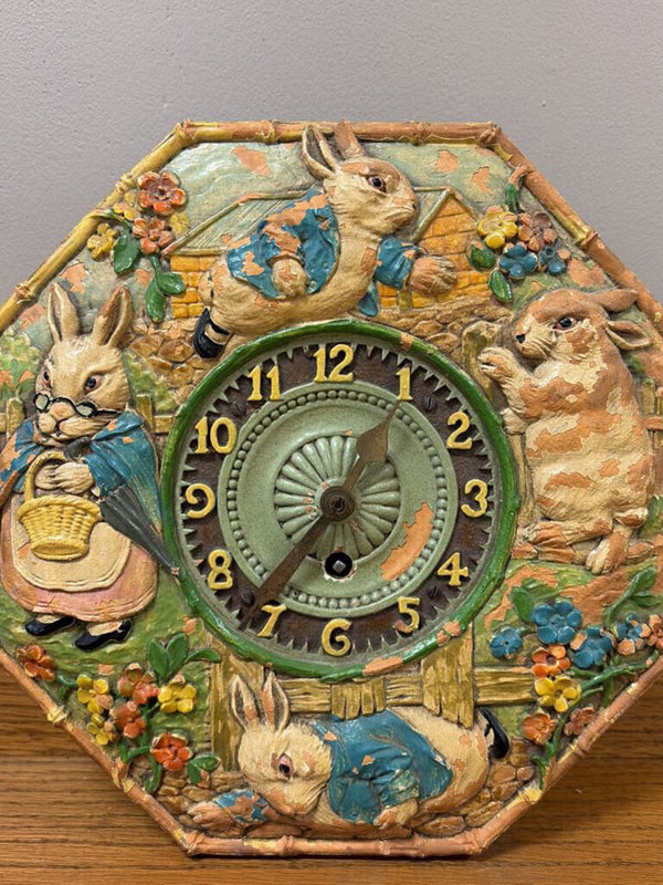 antique wooden carved rabbit clock