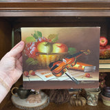 #702 Still Life Fruit 8" by 10" Painting with a Violin