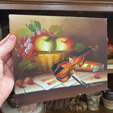 #702 Still Life Fruit 8" by 10" Painting with a Violin