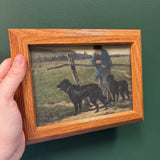 #732 Wood Framed Man with Two Dogs Print
