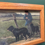 #732 Wood Framed Man with Two Dogs Print