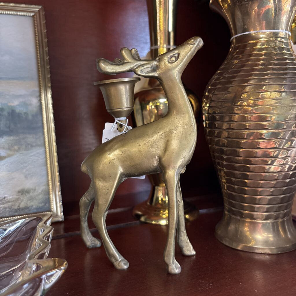 #741 Brass Standing Deer Candleholder
