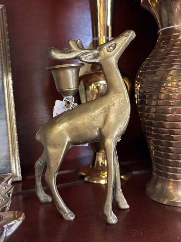 #741 Brass Standing Deer Candleholder