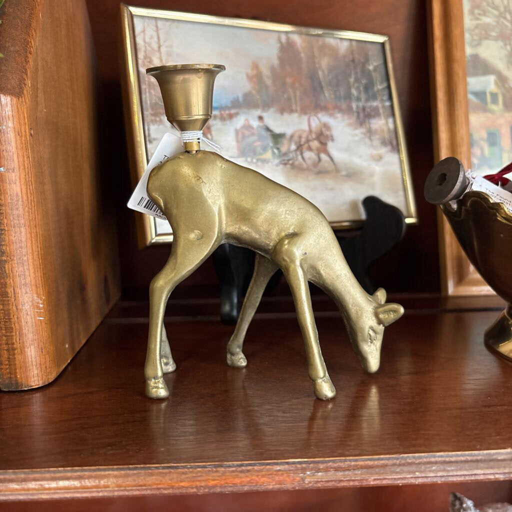 #742 Brass Grazing Deer Candleholder
