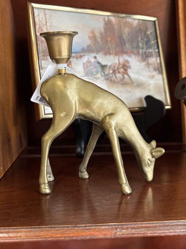 #742 Brass Grazing Deer Candleholder