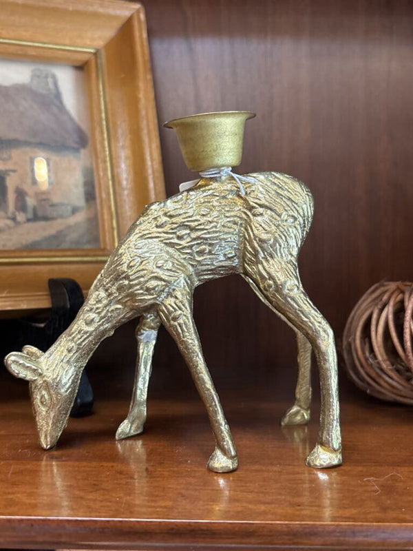 #752 Brass Etched Standing Deer Candleholder