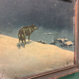 #764 Vintage Lone Wolf Painting in Rustic Frame