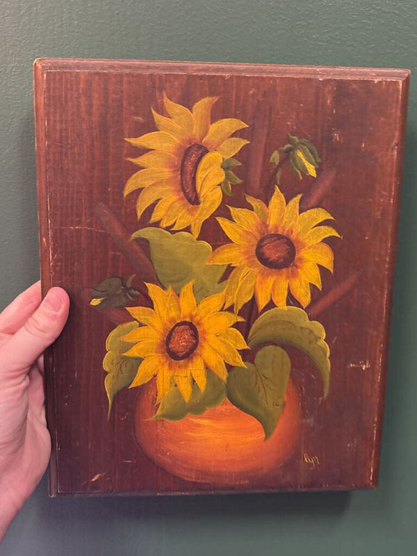 #765 Wooden Painted Sunflower Art
