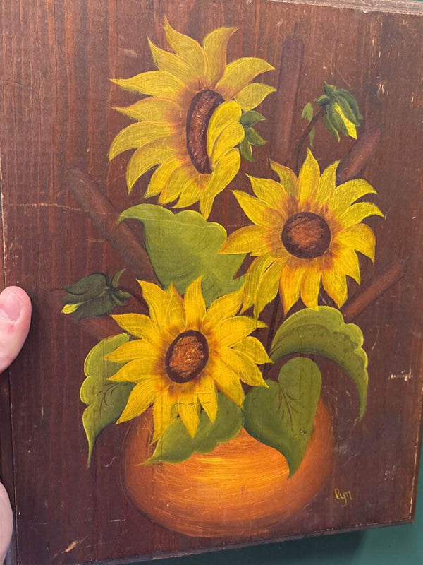 #765 Wooden Painted Sunflower Art