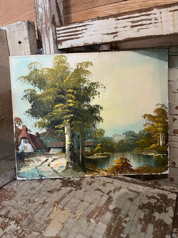 Autumn cottage oil on board