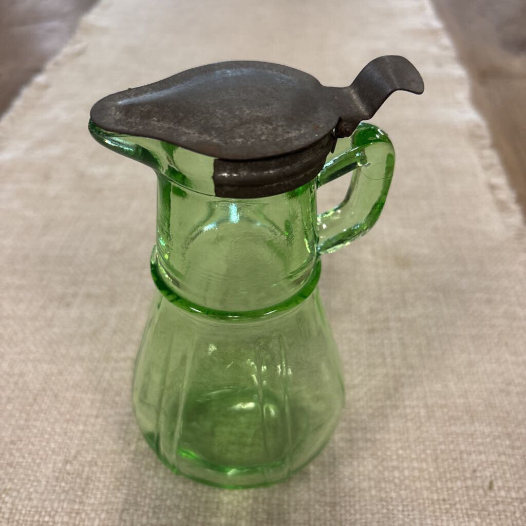 Green Glass Syrup Jar