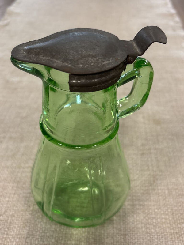 Green Glass Syrup Jar