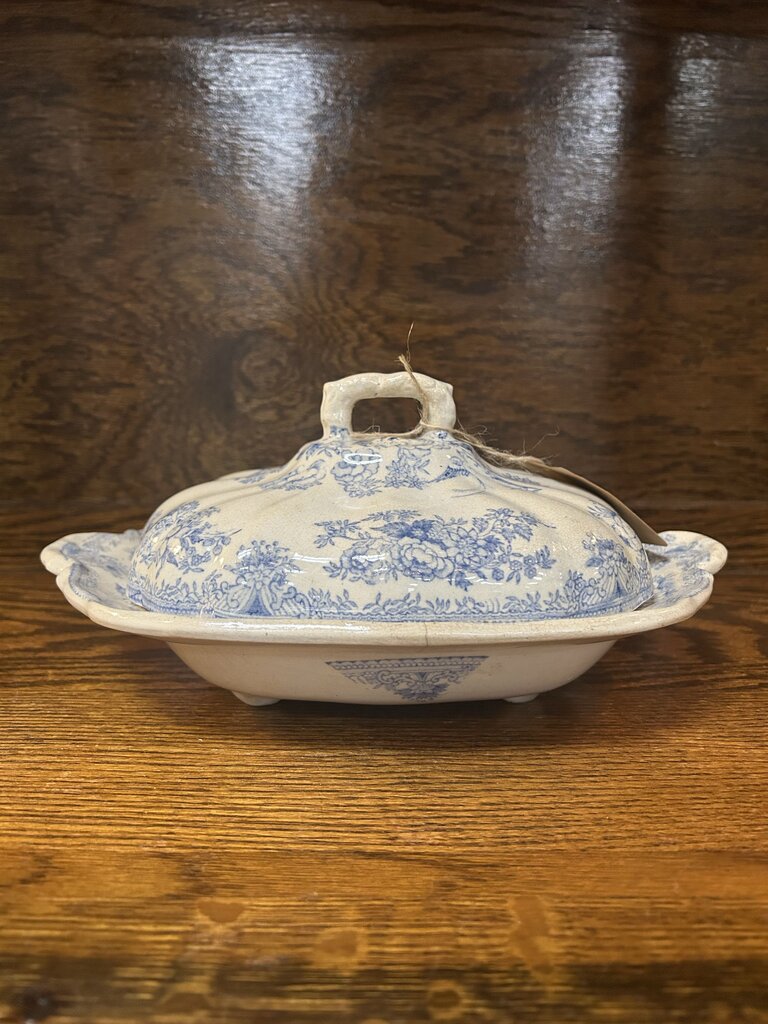 19th Century English Transferware Pottery - Asiatic Pheasants - Oval Scalloped Covered Dish