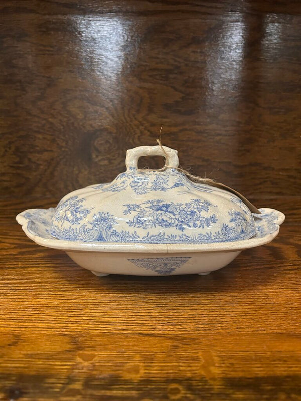 19th Century English Transferware Pottery - Asiatic Pheasants - Oval Scalloped Covered Dish