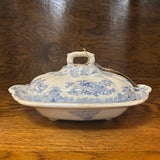 19th Century English Transferware Pottery - Asiatic Pheasants - Oval Scalloped Covered Dish