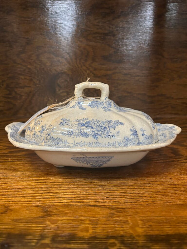 19th Century English Transferware Pottery - Asiatic Pheasants - Oval Scalloped Covered Dish