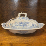 19th Century English Transferware Pottery - Asiatic Pheasants - Oval Scalloped Covered Dish